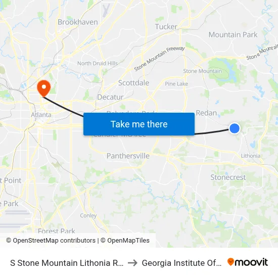S Stone Mountain Lithonia Rd @ Redan East to Georgia Institute Of Technology map