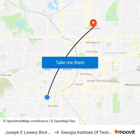Joseph E Lowery Blvd @ 577 to Georgia Institute Of Technology map