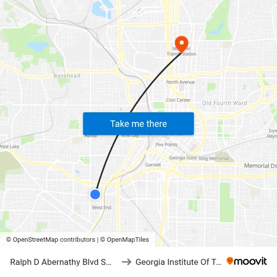 Ralph D Abernathy Blvd SW @ Evans St to Georgia Institute Of Technology map