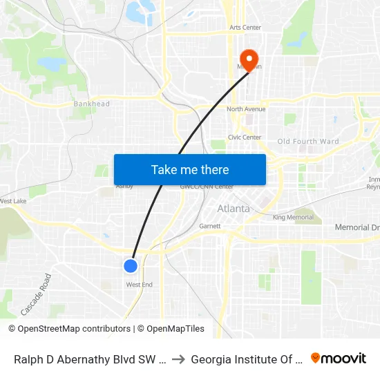 Ralph D Abernathy Blvd SW @ Dunn St SW to Georgia Institute Of Technology map