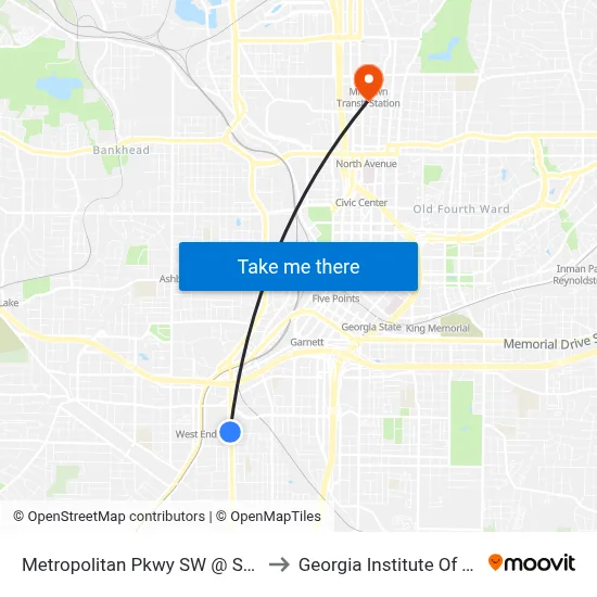Metropolitan Pkwy SW @ Shelton Ave SW to Georgia Institute Of Technology map