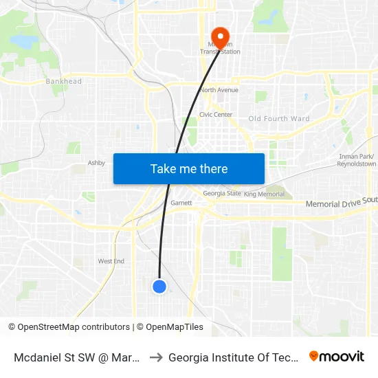 Mcdaniel St SW @ Mary St SW to Georgia Institute Of Technology map