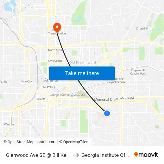 Glenwood Ave SE @ Bill Kennedy Way SE to Georgia Institute Of Technology map