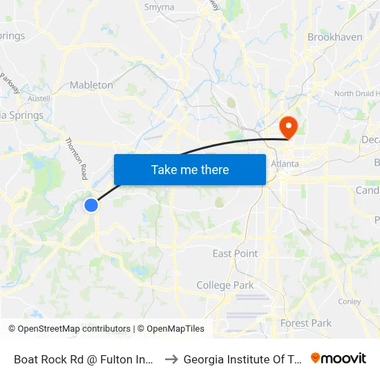 Boat Rock Rd @ Fulton Industrial Blvd to Georgia Institute Of Technology map