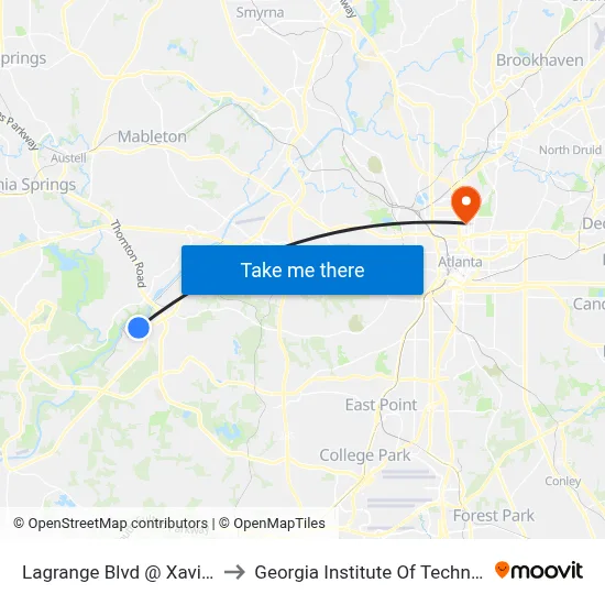 Lagrange Blvd @ Xavier Dr to Georgia Institute Of Technology map