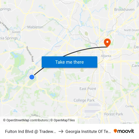 Fulton Ind Blvd @ Tradewater Pkwy to Georgia Institute Of Technology map