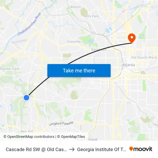 Cascade Rd SW @ Old Cascade Rd SW to Georgia Institute Of Technology map