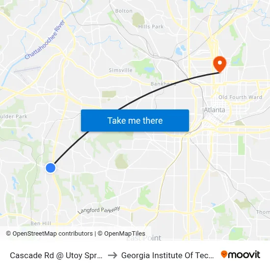 Cascade Rd @ Utoy Springs Rd to Georgia Institute Of Technology map