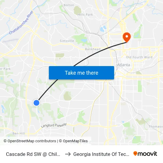Cascade Rd SW @ Childress Dr to Georgia Institute Of Technology map