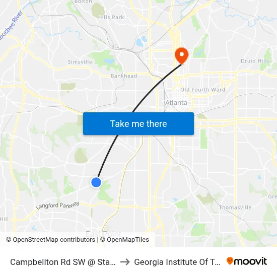 Campbellton Rd SW @ Stanton Rd SW to Georgia Institute Of Technology map
