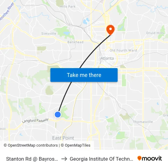 Stanton Rd @ Bayrose Cir to Georgia Institute Of Technology map