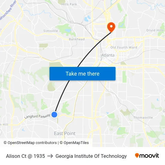 Alison Ct @ 1935 to Georgia Institute Of Technology map