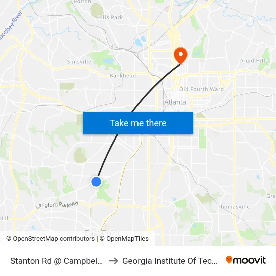 Stanton Rd @ Campbellton Rd to Georgia Institute Of Technology map