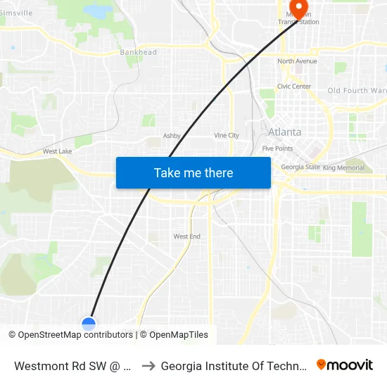 Westmont Rd SW @ 1411 to Georgia Institute Of Technology map