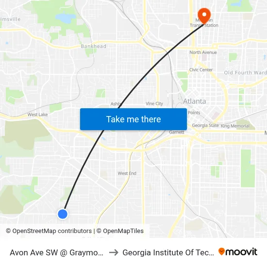 Avon Ave SW @ Graymont Dr SW to Georgia Institute Of Technology map