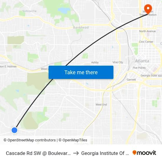 Cascade Rd SW @ Boulevard Granada SW to Georgia Institute Of Technology map