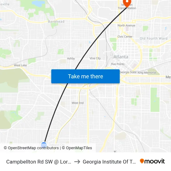 Campbellton Rd SW @ Lorenzo Dr SW to Georgia Institute Of Technology map