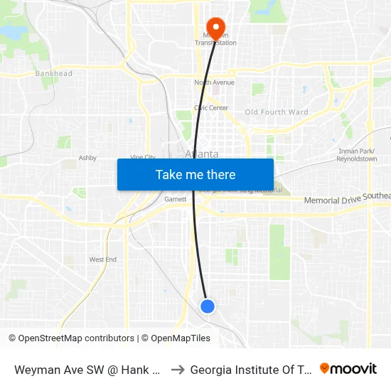 Weyman Ave SW @ Hank Aaron Dr SW to Georgia Institute Of Technology map