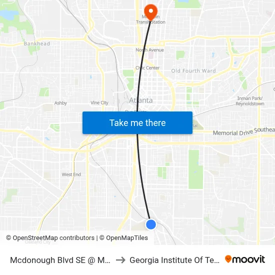 Mcdonough Blvd SE @ Marcy St SE to Georgia Institute Of Technology map