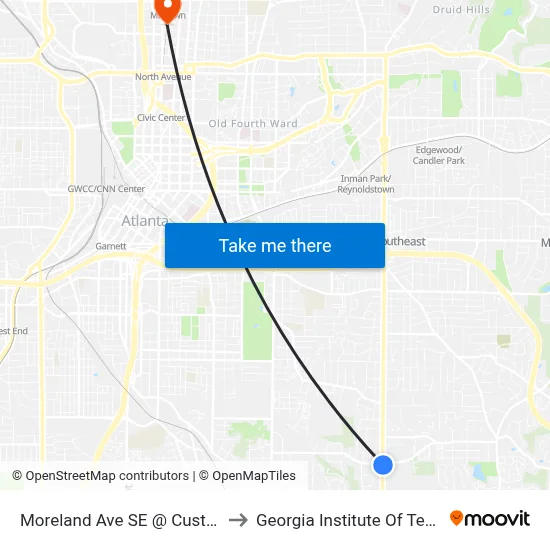 Moreland Ave SE @ Custer Ave SE to Georgia Institute Of Technology map