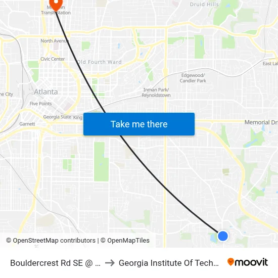 Bouldercrest Rd SE @ 1470 to Georgia Institute Of Technology map