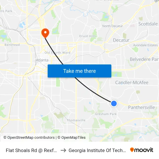 Flat Shoals Rd @ Rexford Dr to Georgia Institute Of Technology map