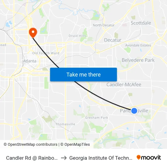 Candler Rd @ Rainbow Dr to Georgia Institute Of Technology map