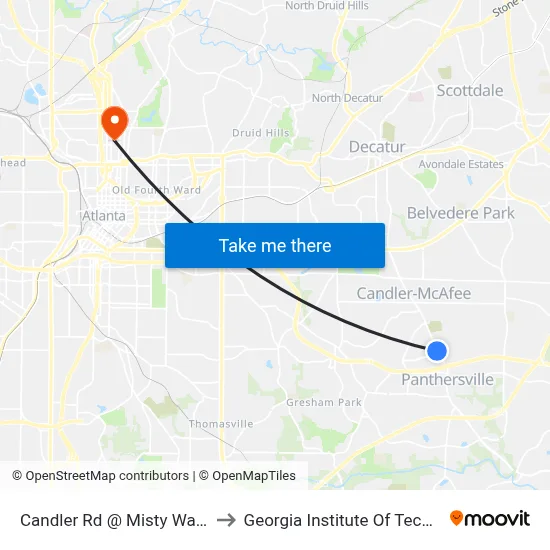 Candler Rd @ Misty Waters Dr to Georgia Institute Of Technology map