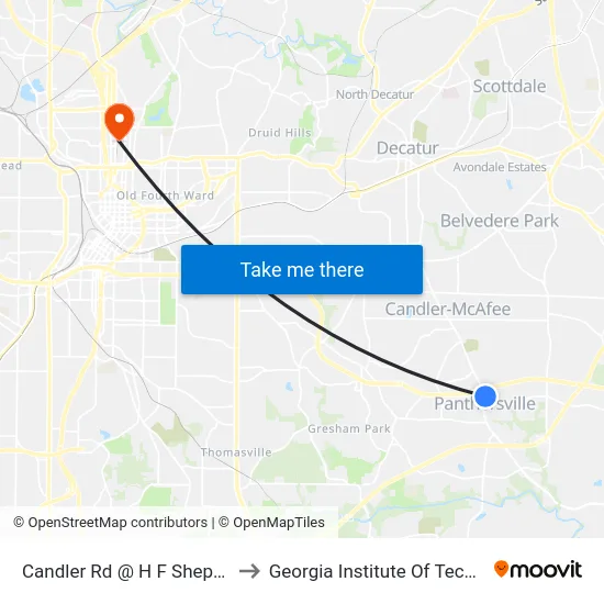 Candler Rd @ H F Shepherd Dr to Georgia Institute Of Technology map