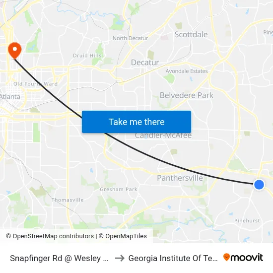 Snapfinger Rd @ Wesley Chapel Rd to Georgia Institute Of Technology map