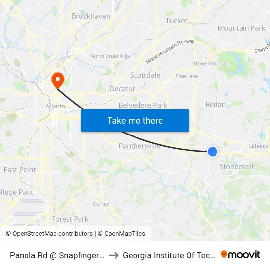 Panola Rd @ Snapfinger Park Dr to Georgia Institute Of Technology map