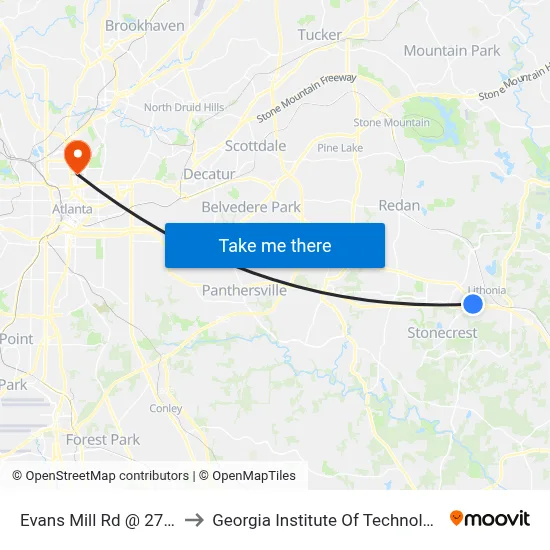 Evans Mill Rd @ 2746 to Georgia Institute Of Technology map