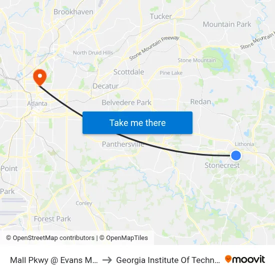 Mall Pkwy @ Evans Mill Rd to Georgia Institute Of Technology map