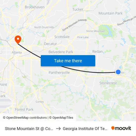 Stone Mountain St @ College Ave to Georgia Institute Of Technology map