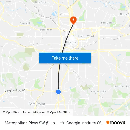 Metropolitan Pkwy SW @ Lakewood Ave SW to Georgia Institute Of Technology map