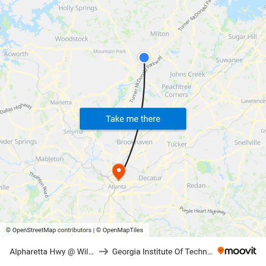 Alpharetta Hwy @ Wills Rd to Georgia Institute Of Technology map