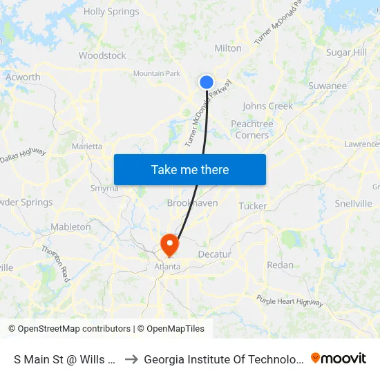S Main St @ Wills Rd to Georgia Institute Of Technology map