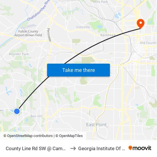 County Line Rd SW @ Campbellton Rd SW to Georgia Institute Of Technology map