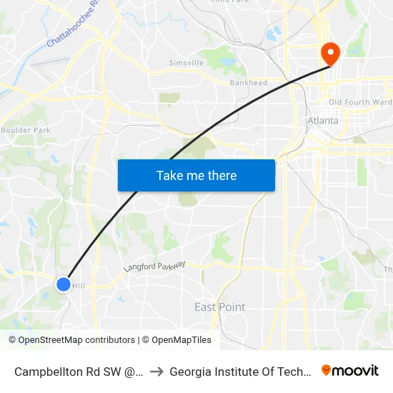 Campbellton Rd SW @ 3901 to Georgia Institute Of Technology map