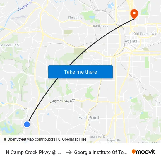 N Camp Creek Pkwy @ Narron Dr to Georgia Institute Of Technology map