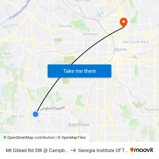 Mt Gilead Rd SW @ Campbellton Rd SW to Georgia Institute Of Technology map