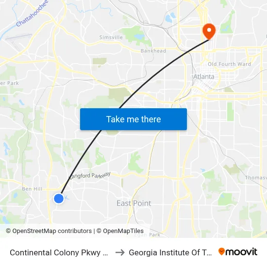 Continental Colony Pkwy @ Riviera Dr to Georgia Institute Of Technology map
