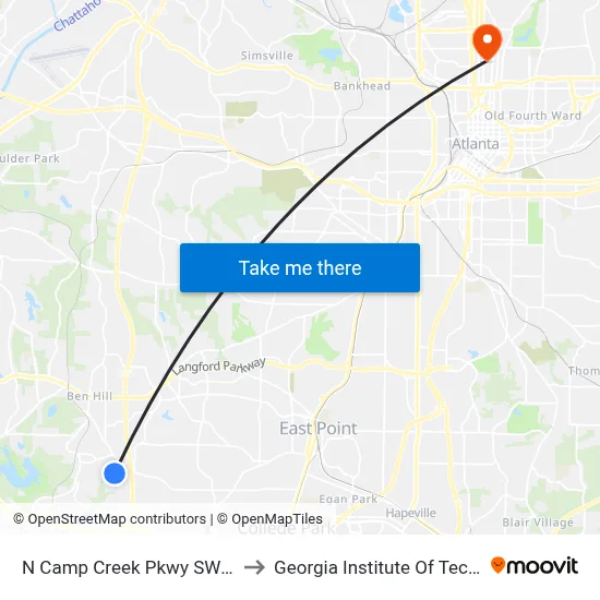 N Camp Creek Pkwy SW @ 3540 to Georgia Institute Of Technology map