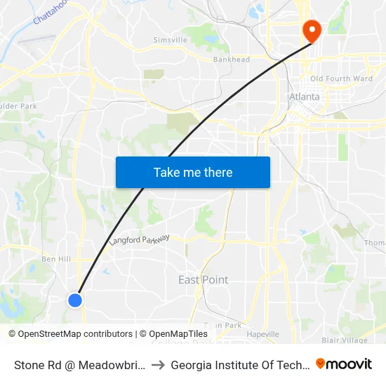 Stone Rd @ Meadowbridge Dr to Georgia Institute Of Technology map