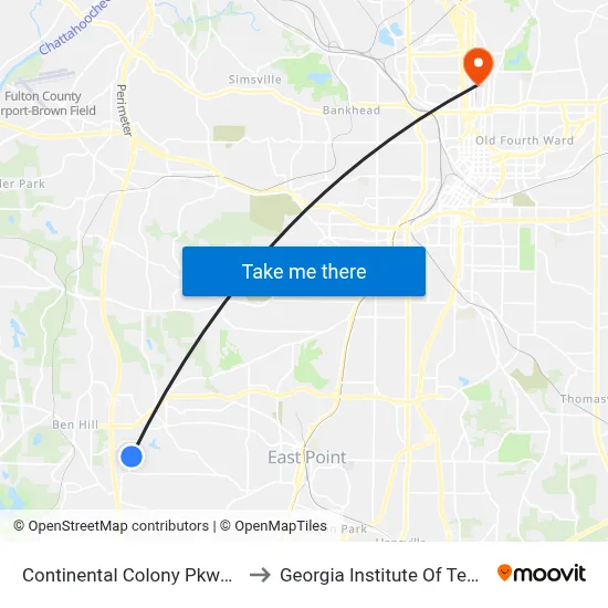 Continental Colony Pkwy @ 3033 to Georgia Institute Of Technology map