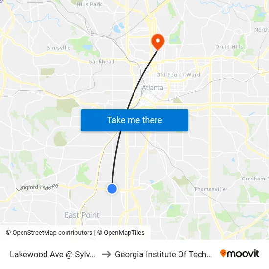 Lakewood Ave @ Sylvan Rd to Georgia Institute Of Technology map