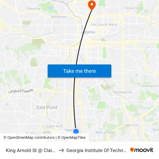 King Arnold St @ Claire Dr to Georgia Institute Of Technology map