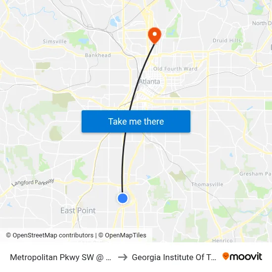 Metropolitan Pkwy SW @ Pegg Rd SW to Georgia Institute Of Technology map