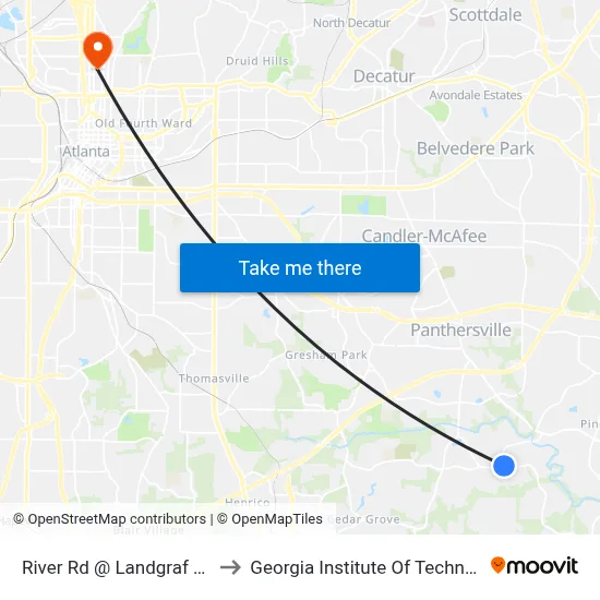 River Rd @ Landgraf Cove to Georgia Institute Of Technology map