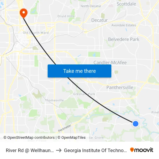 River Rd @ Wellhaun Rd to Georgia Institute Of Technology map
